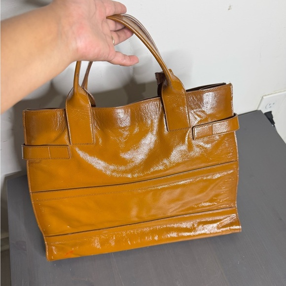 SAINT LAURENT Patent Sac Anais Tote Camel Purse - Picture 2 of 10